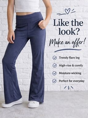 GAP Teen Flare Leggings Size 8 Teen Blue High Rise Yoga Pants Stretch Athleisure